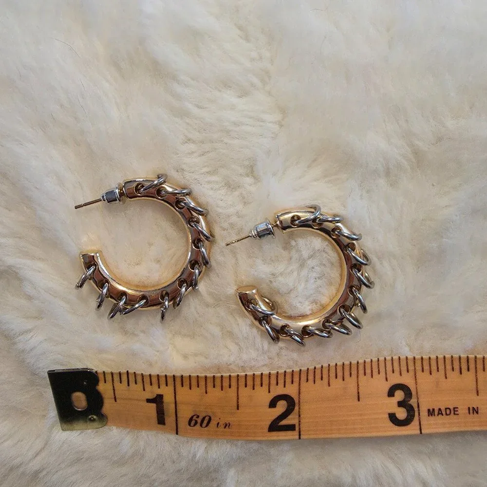 {2/$30} Silver and Gold Medium Hoops. NWT. Grunge Goth Glam Steampunk Edgy Moto